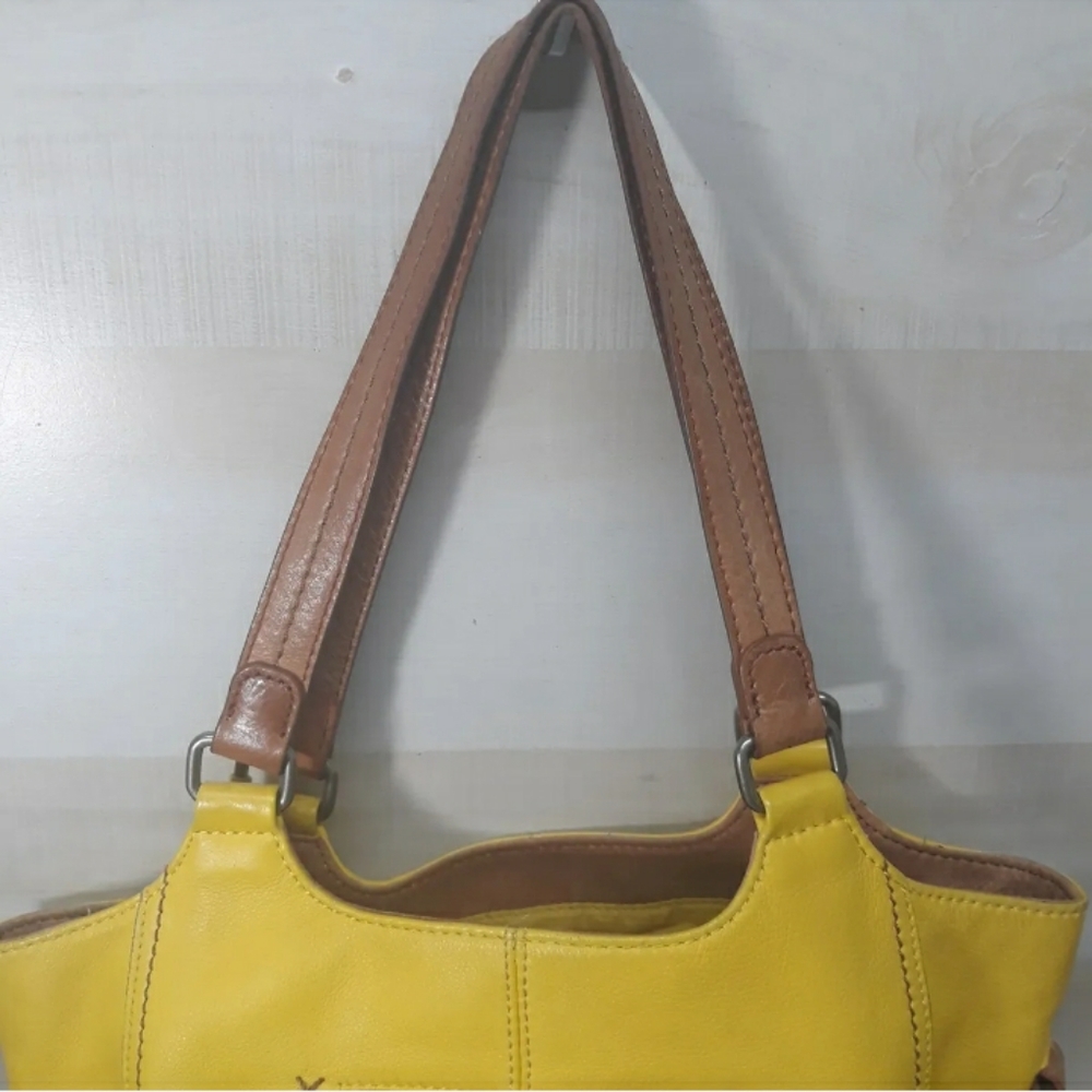 The Sak Kendra Hobo Purse Yellow Brown Pebbled Soft Leather Shoulder Satchel Bag - Picture 9 of 11